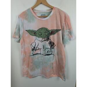Baby Yoda Mens Large Tie Dye T-shirt L Orange Green White Star Wars Mad Engine